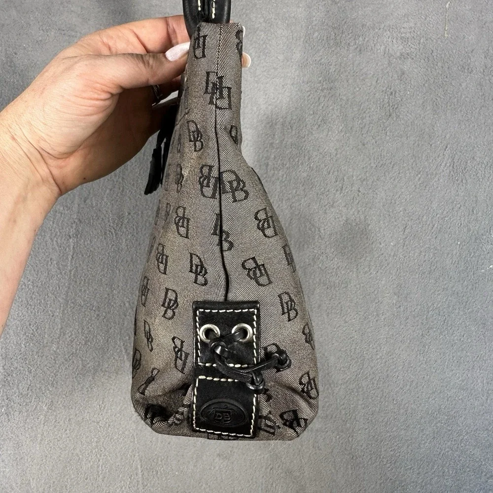 Dooney & Bourke Monogram Canvas Tassel Tote Bag Y2K Brown Black Shoulder Purse